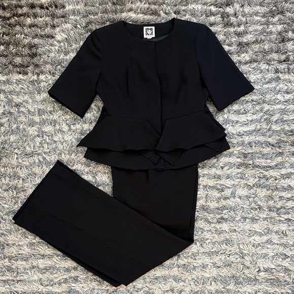 Anne Klein Pants - Anne Klein Elegant Black Peplum Pantsuit, Size 0P, Waist 28”